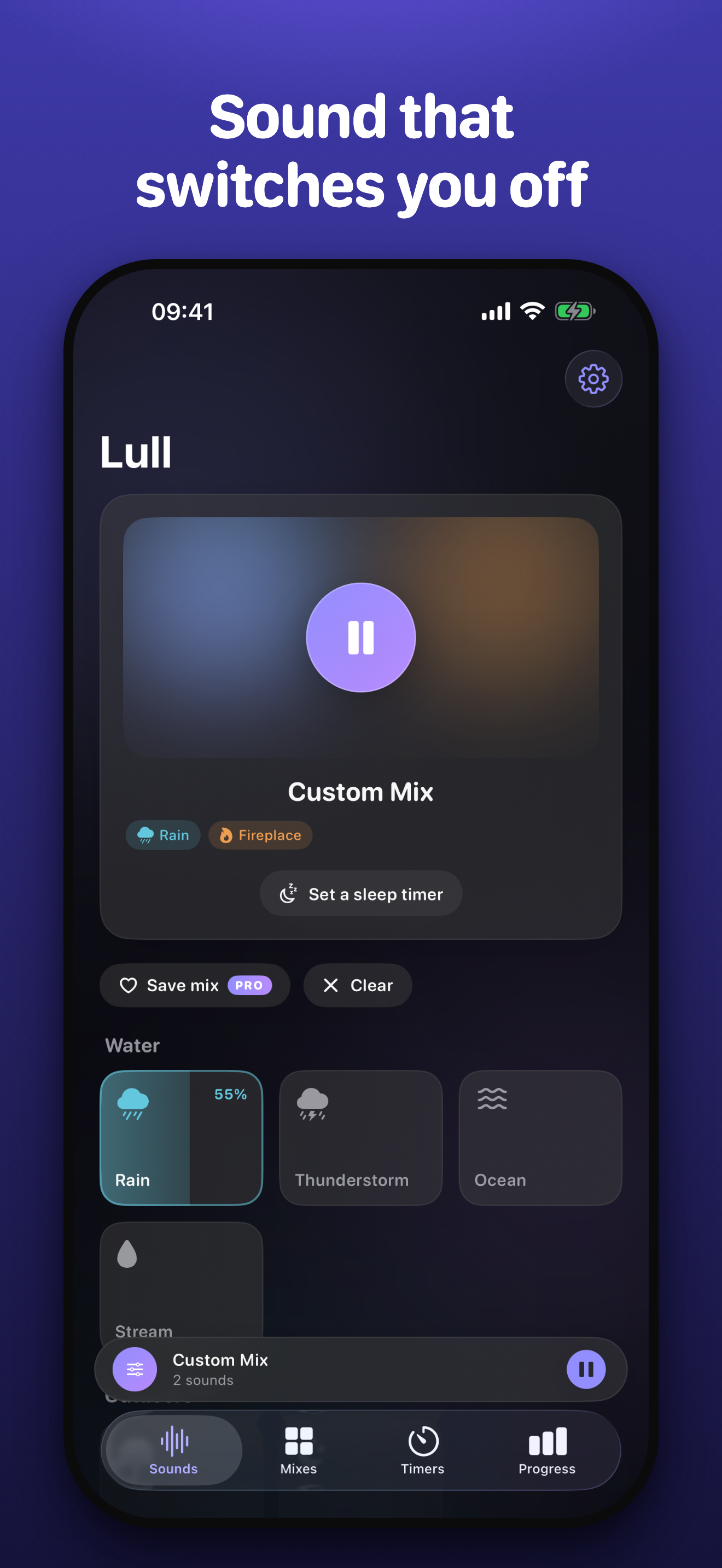 Lull sounds screen with a mix playing